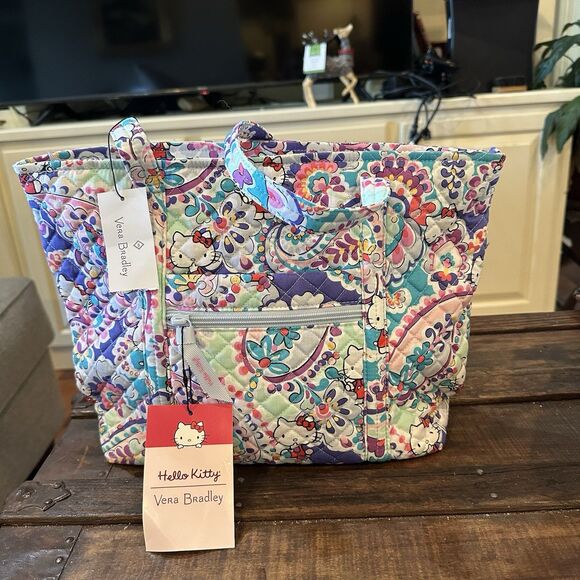 NEW VERA BRADLEY X Hello Kitty Paisley Small Tote Bag Purse NWT - Picture 1 of 8
